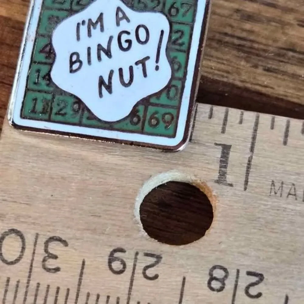 Vintage I'm a Bingo Nut Enamel Lapel Pin Funny Bingo Card Novelty Brooch Badge